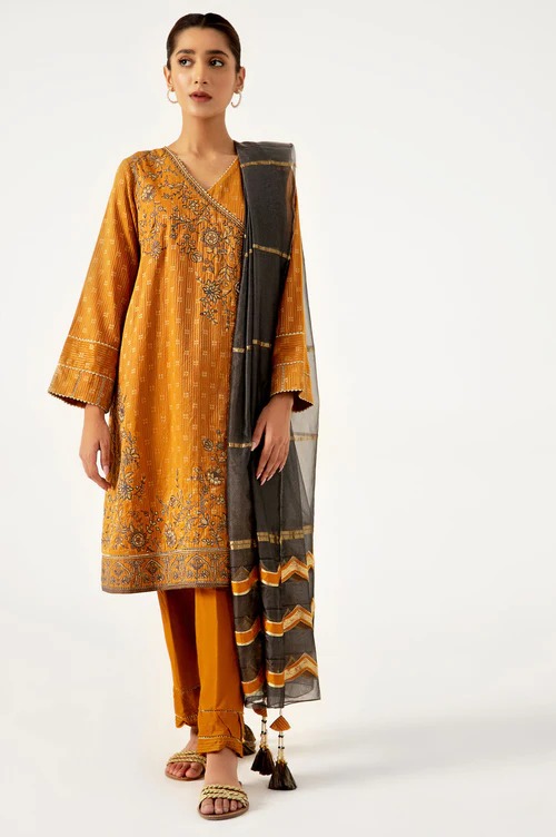Stitched 3 Piece Maysuri Jacquard with Shaded Organza Suit